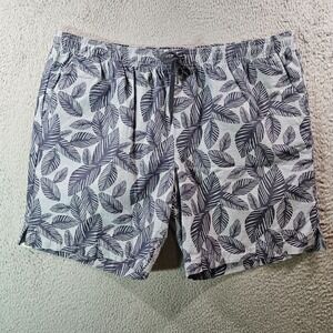 NWT Rowm Shorts Men's XXL Elastic Waist‎ w Drawstring Leaf Print Gray Cotton